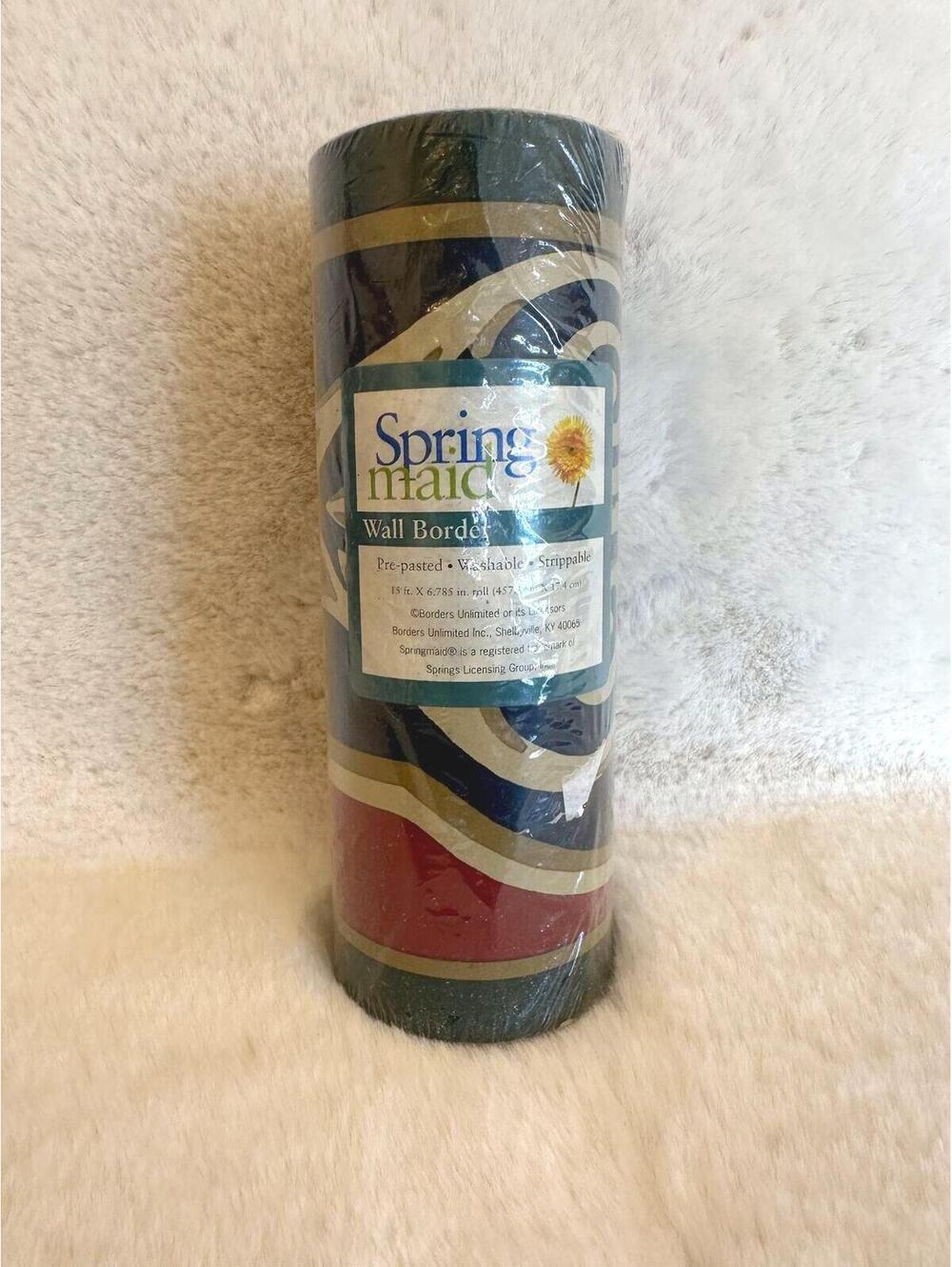 Vintage Springmaid Wallpaper Border Coronet Burgundy Navy Tan Green 15 Ft Roll
